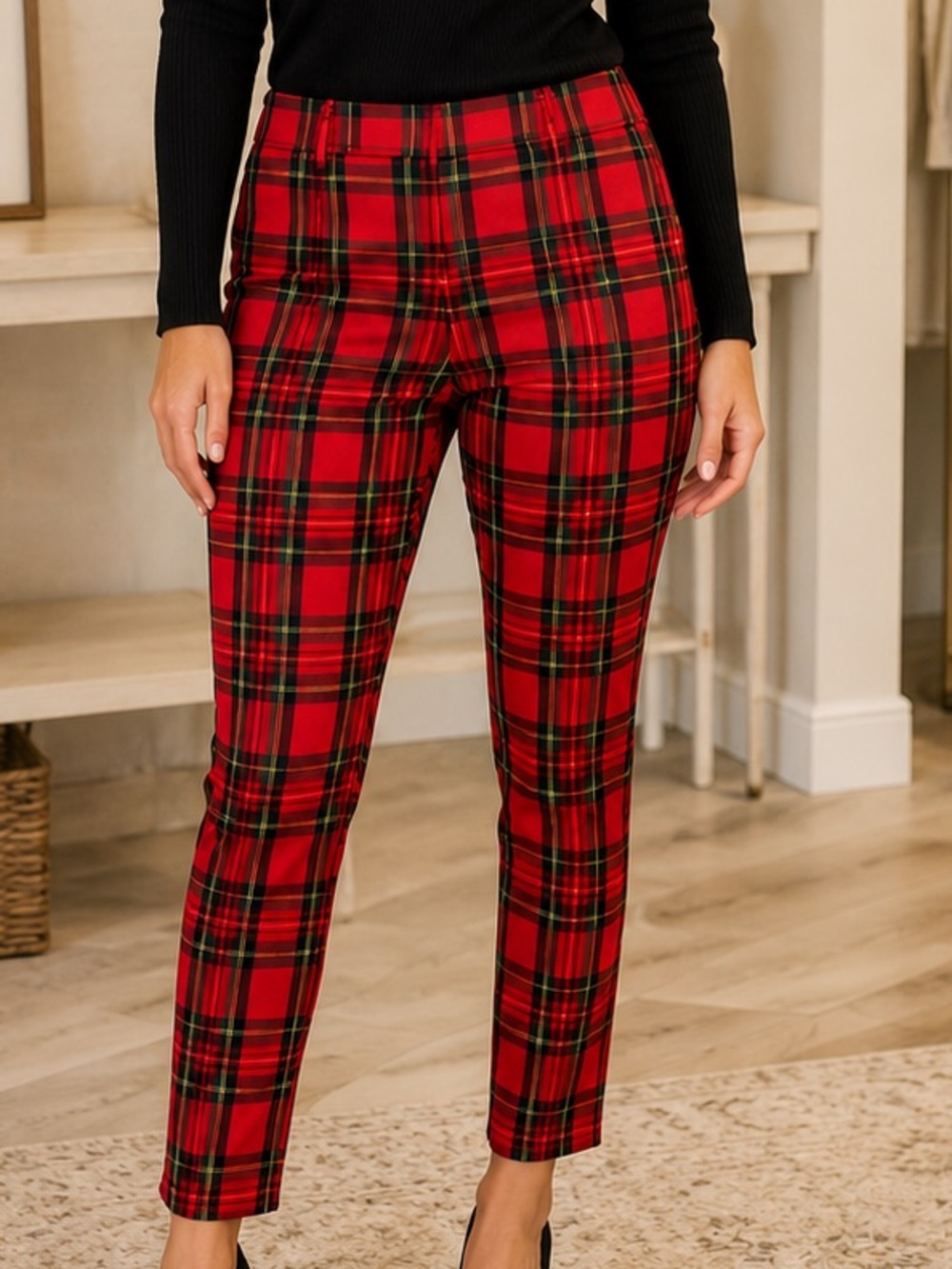 J.Crew Winnie Pant Size 6 Red Tartan Plaid Slim Ankle Pants Holiday